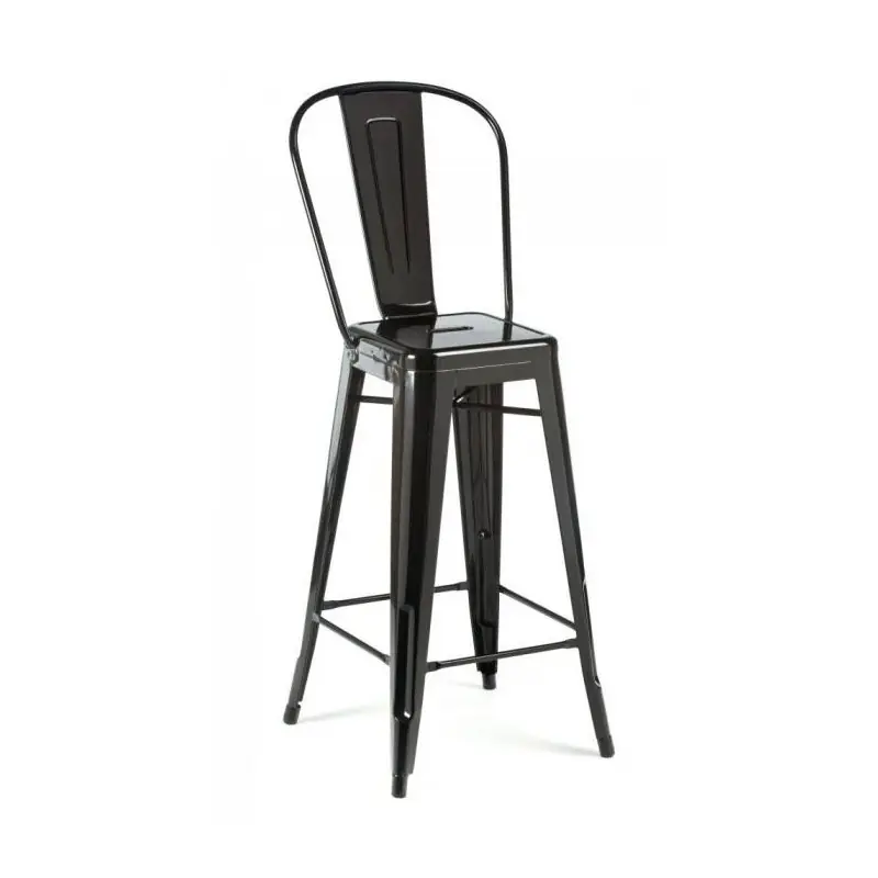 Taburete tolix respaldo alto acero negro - Taburetes hosteleria