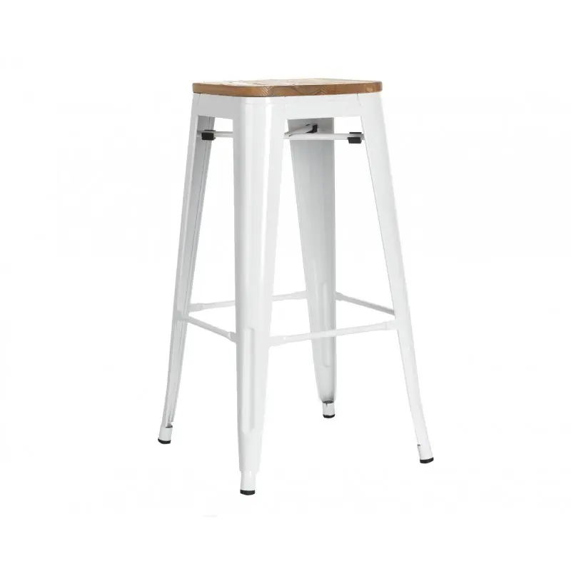 Taburete apilable tolix madera natural acero blanco - Taburetes hosteleria