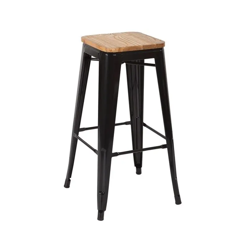 Taburete apilable tolix madera natural acero negro - Taburetes hosteleria