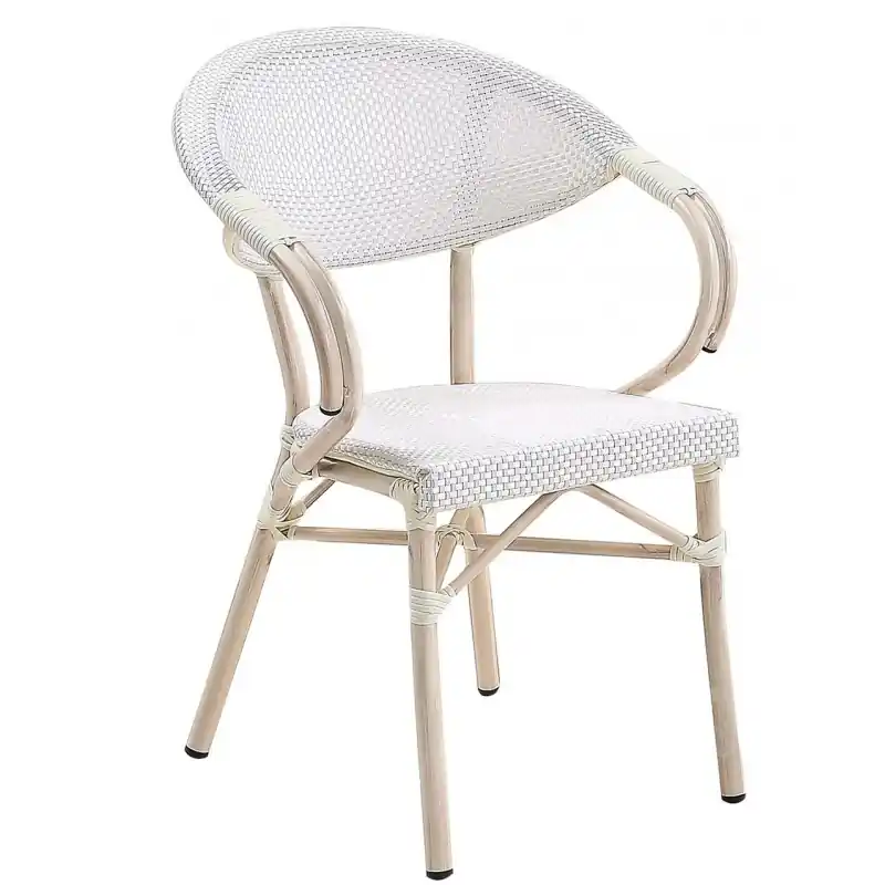 Sillón de diseño apilable bambú marfil teslin blanco - Sillas de aluminio