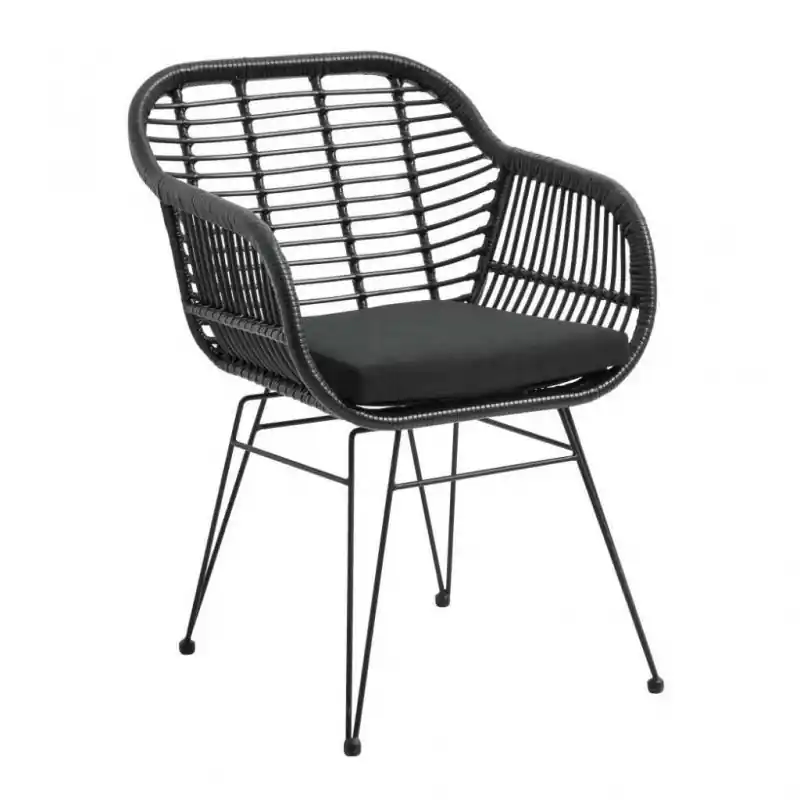 Sillón con cojin Alma de ratan negro - Sillas de Acero