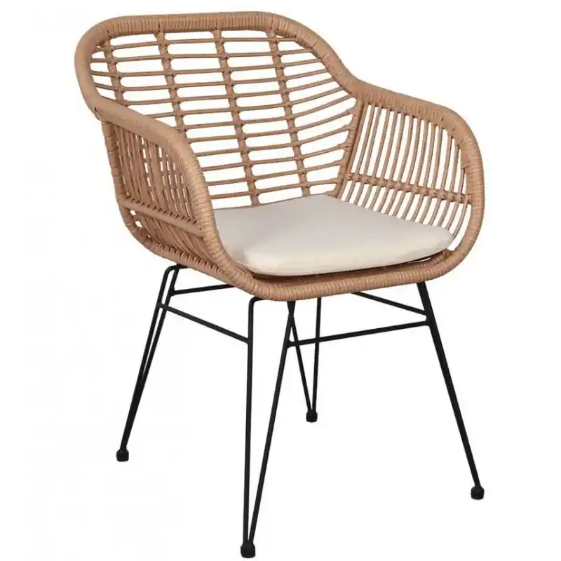 Sillón con cojin Alma de ratan beige - Sillas de Acero