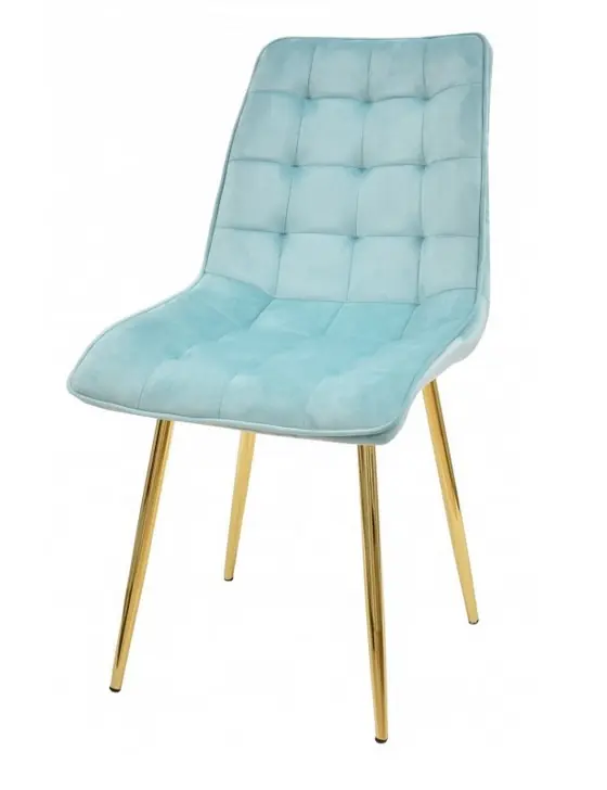 Silla capitone terciopelo azul claro metal dorado - Sillas