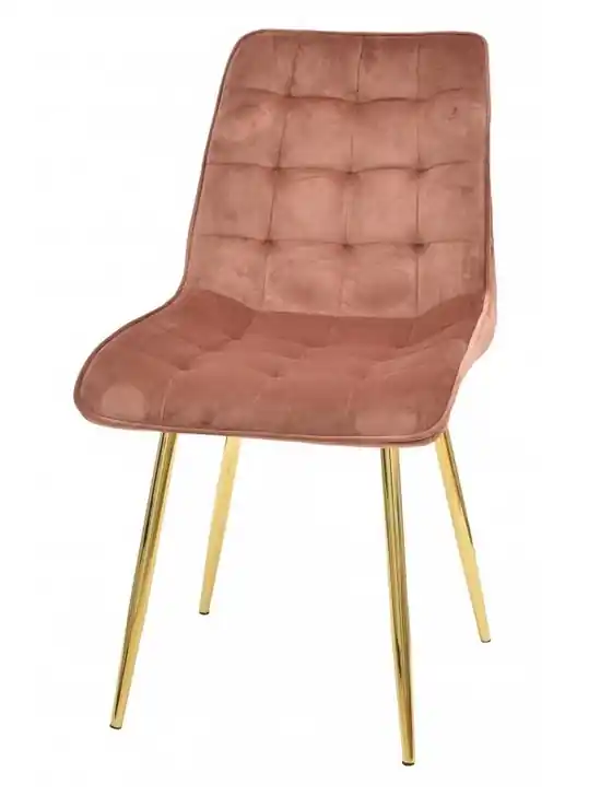 Silla capitone terciopelo coral metal dorado - Sillas
