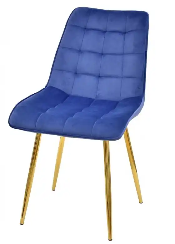 Silla capitone terciopelo azul metal dorado - Sillas