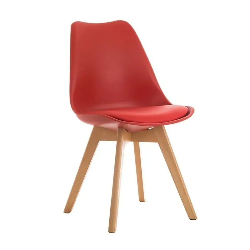 Silla nordica madera de haya, polipropileno con cojin rojo - Sillas madera