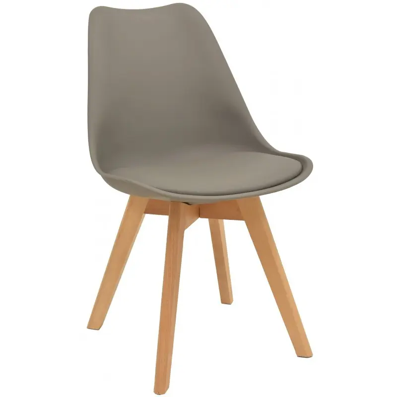 Silla nordica madera de haya, polipropileno con cojin gris claro - Sillas plasticos