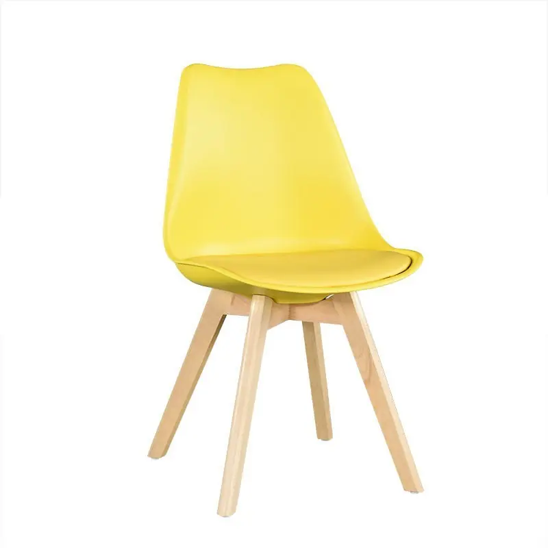 Silla nordica madera de haya, polipropileno con cojin amarillo - Sillas madera