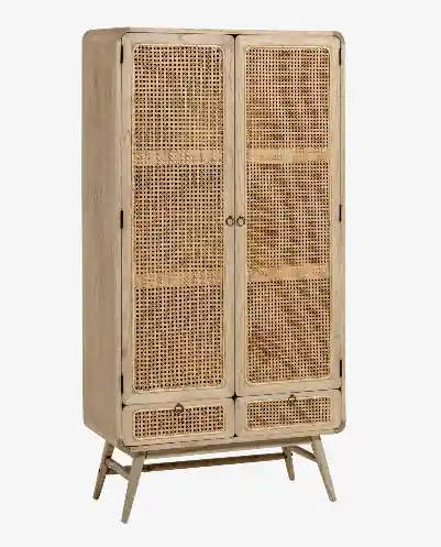 Aparador Dakar madera natural ratan trenzado 90×175 cm - Aparadores
