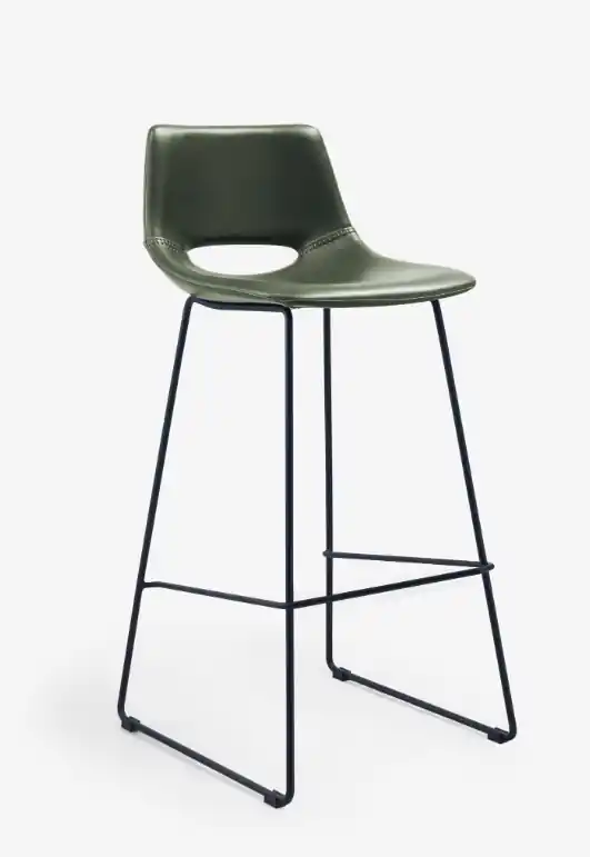 Taburete Alba piel verde y acero negro 76 cm - Taburetes y puff