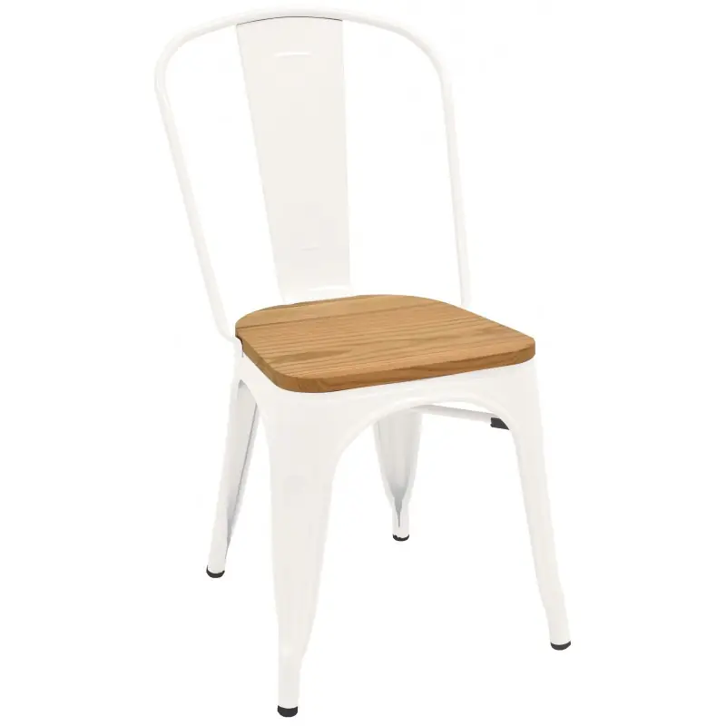 Silla tolix acero blanco madera natural - Sillas de Acero