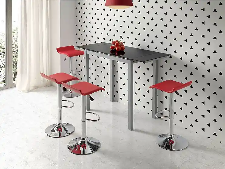 Mesa de cocina alta extensible Porto cristal negro - Mesas de cocina