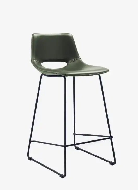 Taburete Alba piel verde y acero negro 65 cm - Taburetes y puff