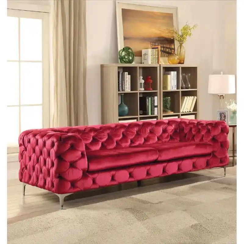Sofá Chester Royal terciopelo rojo vino 3 plazas - Sofas