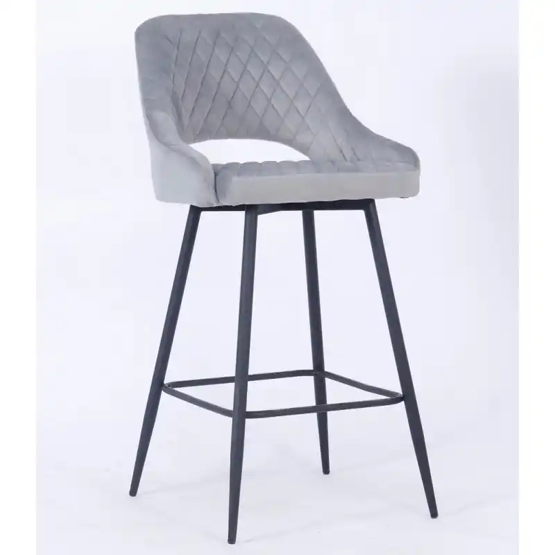 Taburete Boston tapizado velvet gris - Taburetes y puff