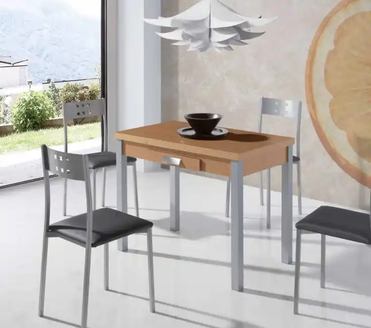 Mesa de cocina extensible Parma roble metal 80×40-80 cm