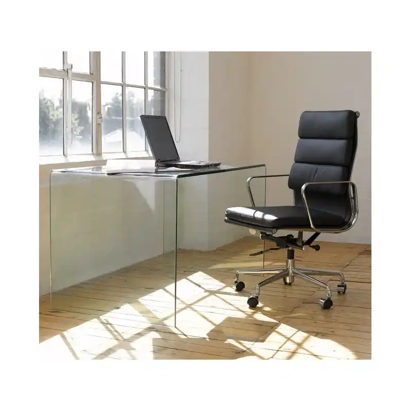 Mesa escritorio de cristal curvado transparente 125×70 - Escritorios