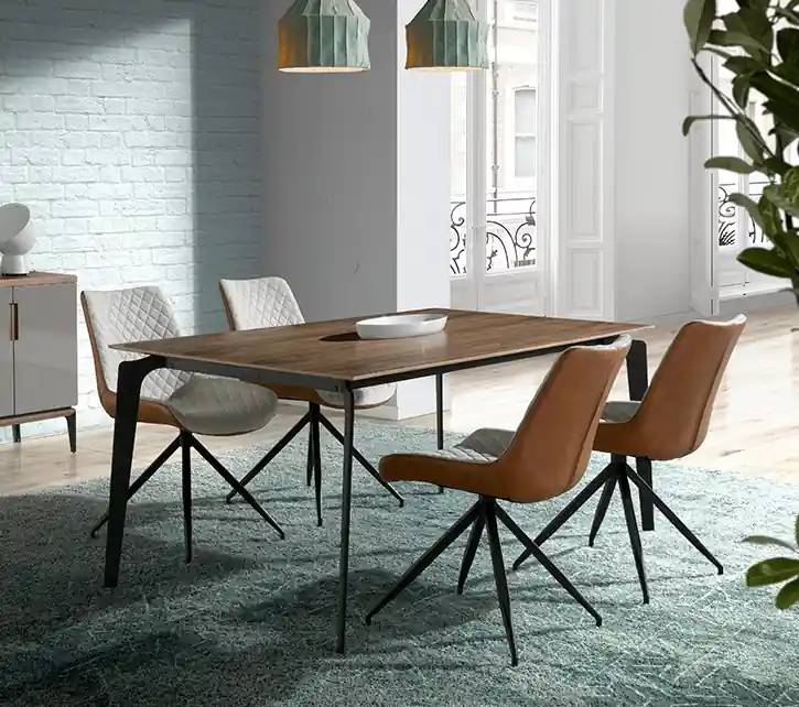 Mesa nogal acero negro 180×90 - Mesas de comedor