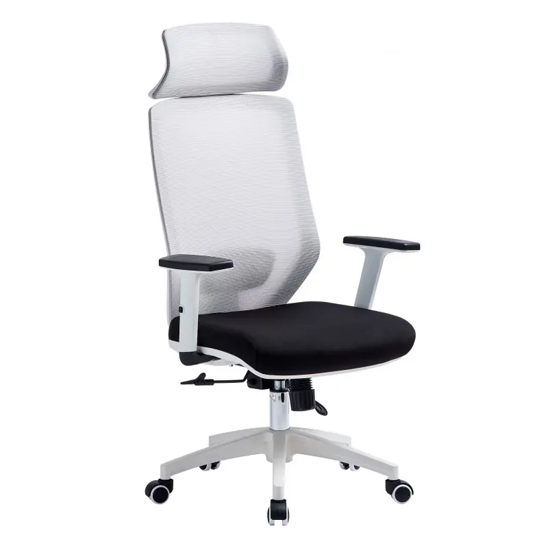 Sillón de oficina con cabezal blanco malla gris y tejido negro - Sillas oficina operativas