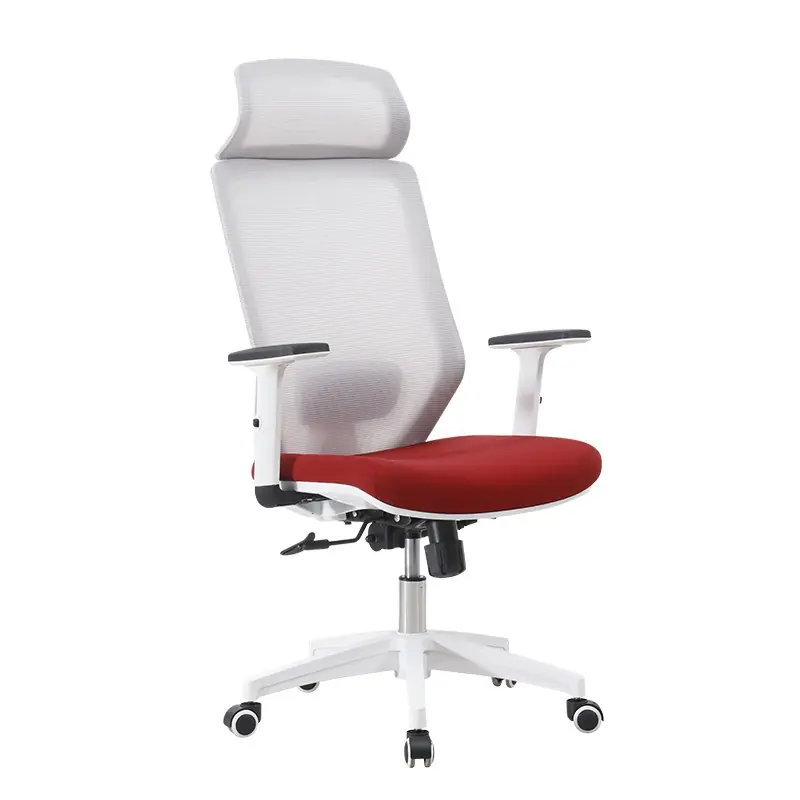 Sillón de oficina con cabezal blanco malla gris y tejido rojo - Sillas oficina operativas