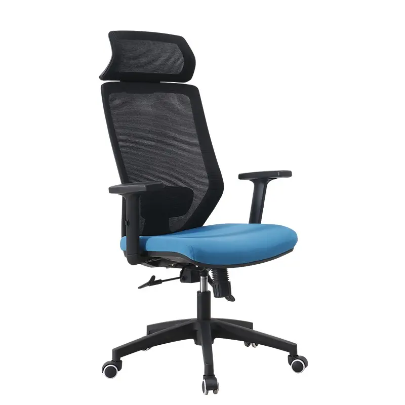 Sillón de oficina con cabezal malla negra y tejido azul - Sillones direccion