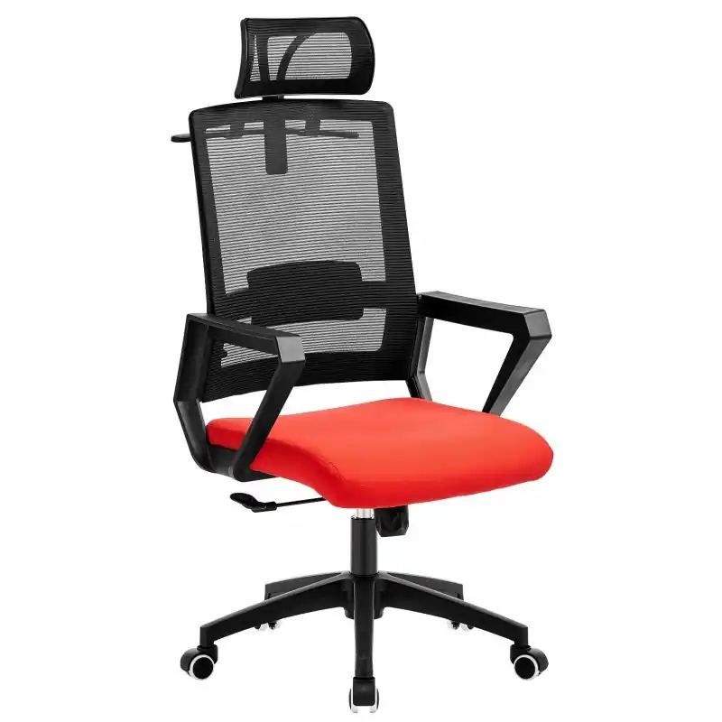 Sillón Brayton con cabezal negro tejido acrílico rojo - Sillas oficina operativas