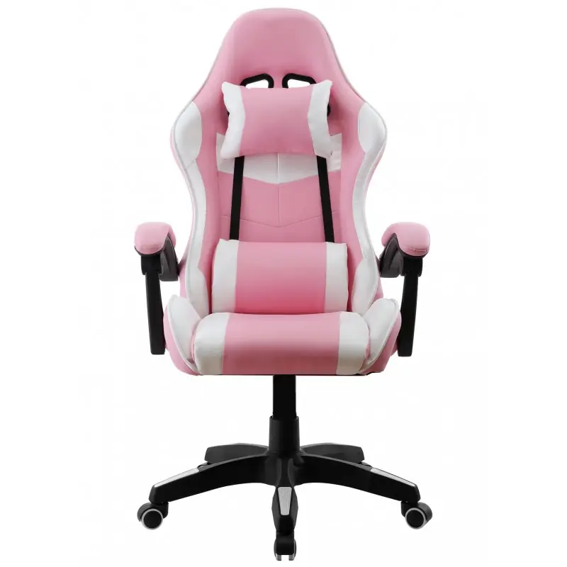 Sillón alto racing Gamer similpiel blanca y rosa - Sillas oficina operativas