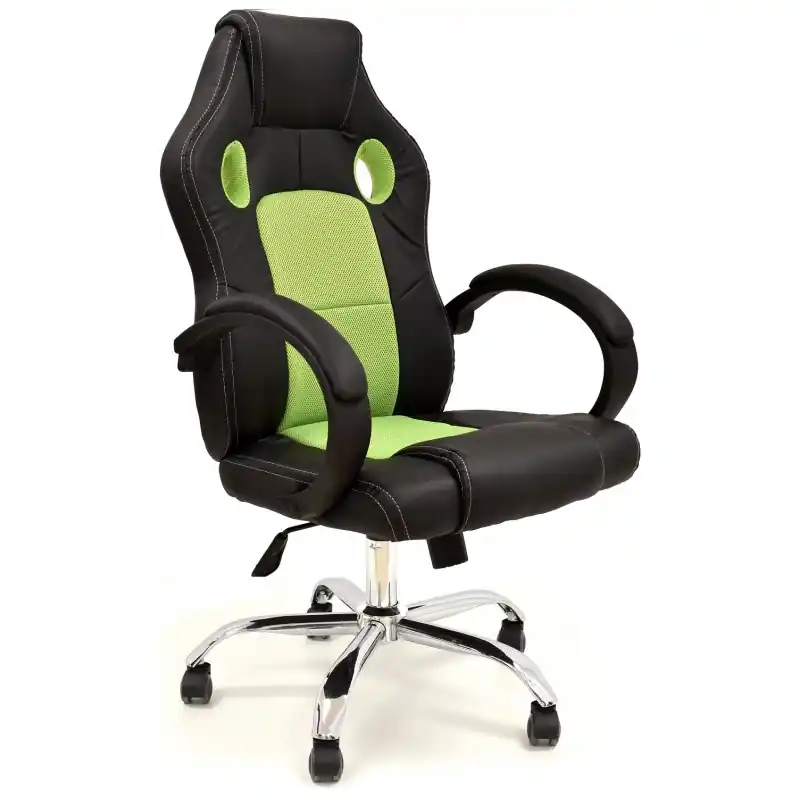 Sillón alto racing Onyx similpiel negra mesh verde - Sillas oficina operativas