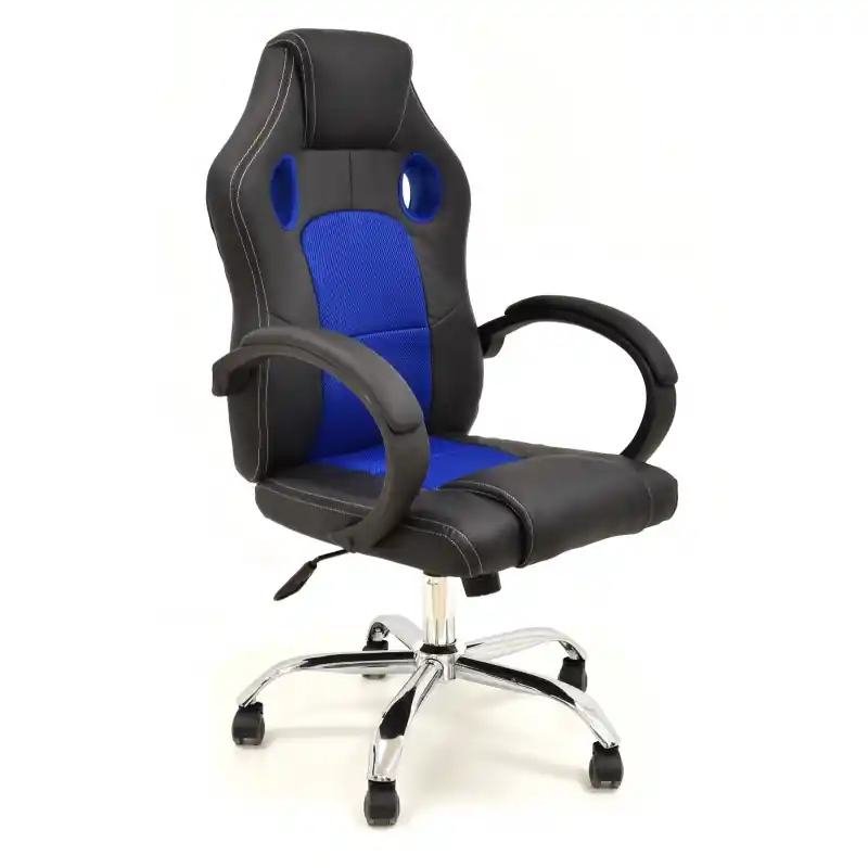 Sillón alto racing Onyx similpiel negra mesh azul - Sillas oficina operativas