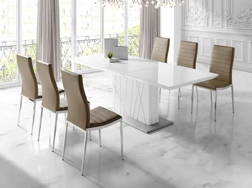Mesa extensible blanco brillo 160-220×90