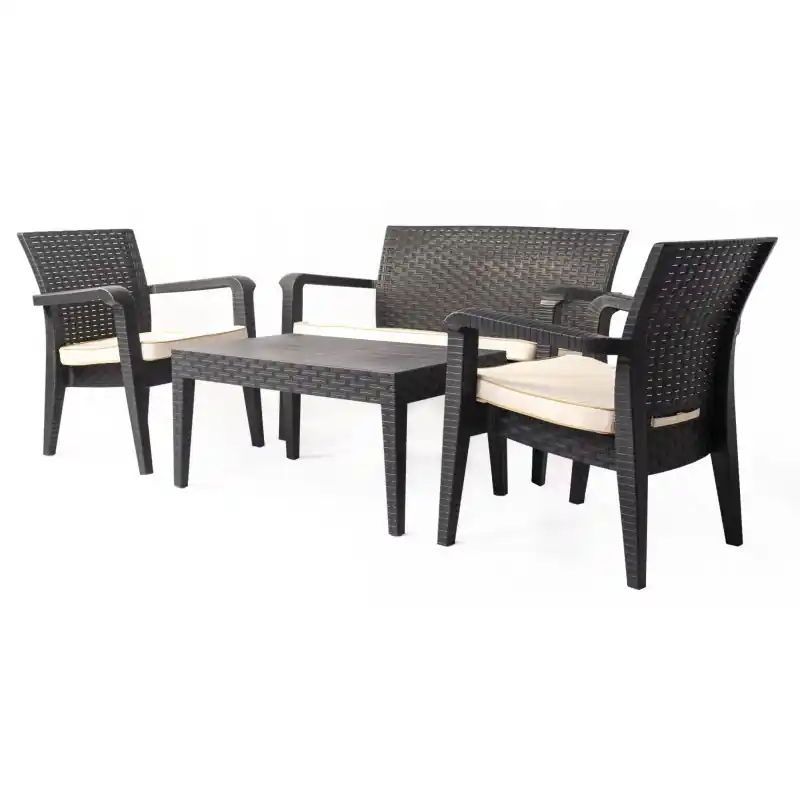 Set de exterior Fugi polipropileno antracita - Conjuntos rattan