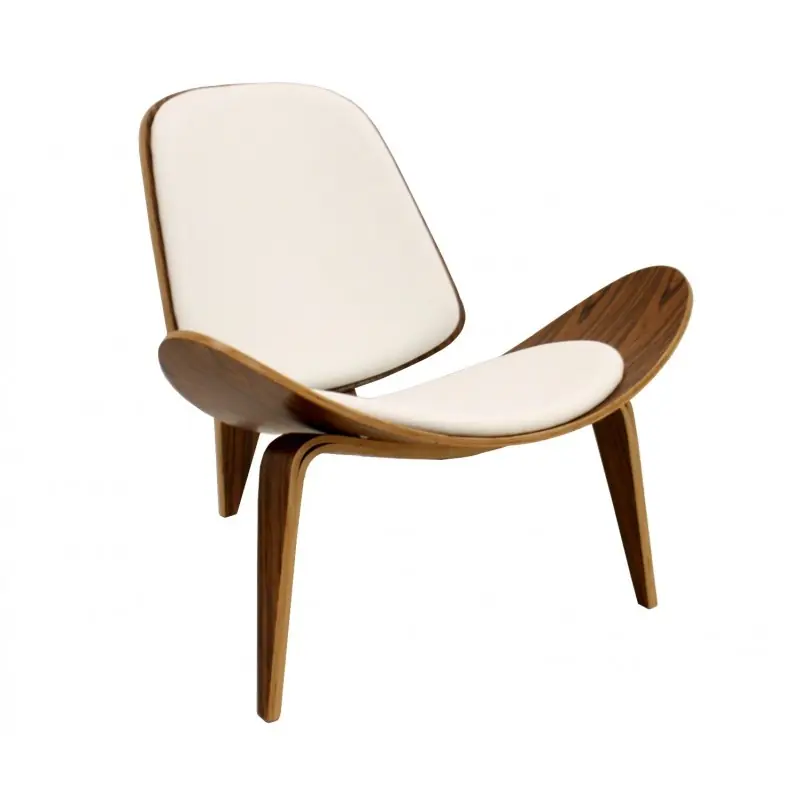 Butaca reproduccion CH07 madera de palo rosa similpiel blanco - Sillones