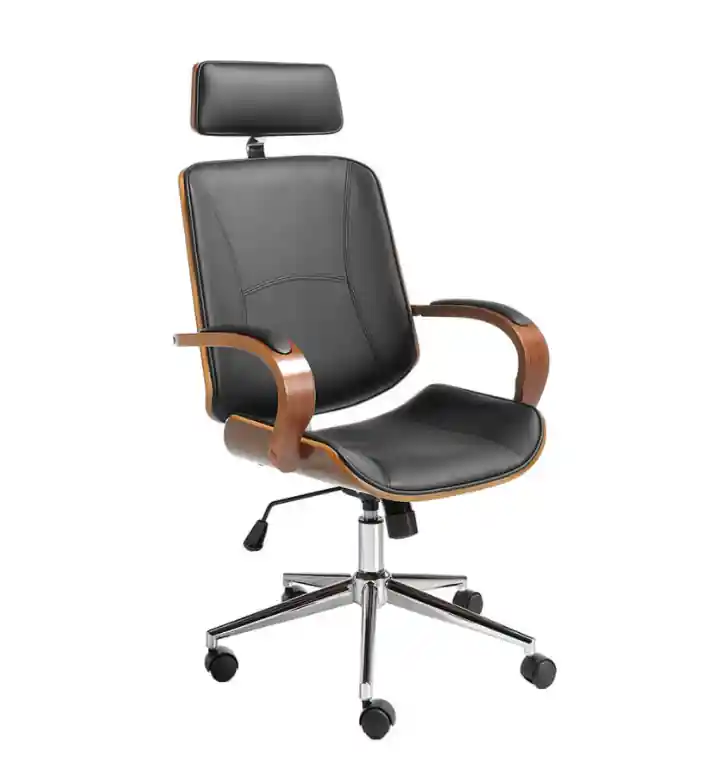 Silla oficina giratoria polipiel negra y madera chapada en nogal - Sillones direccion