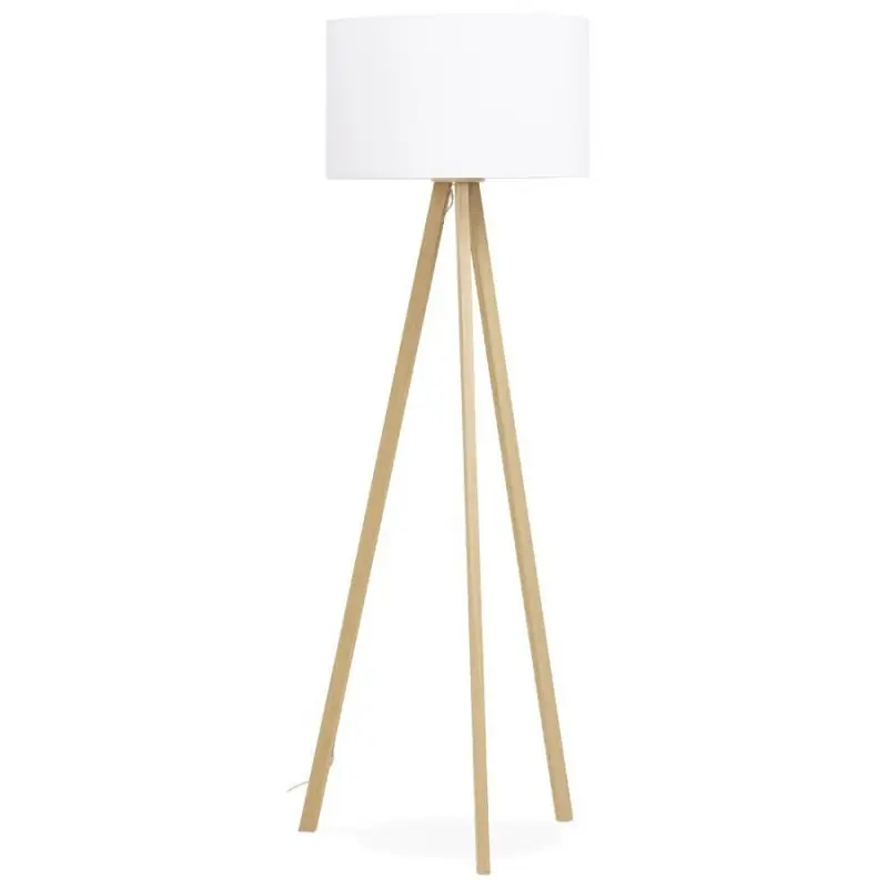 Lámpara de pie tripode madera pantalla blanco - Lamparas de pie
