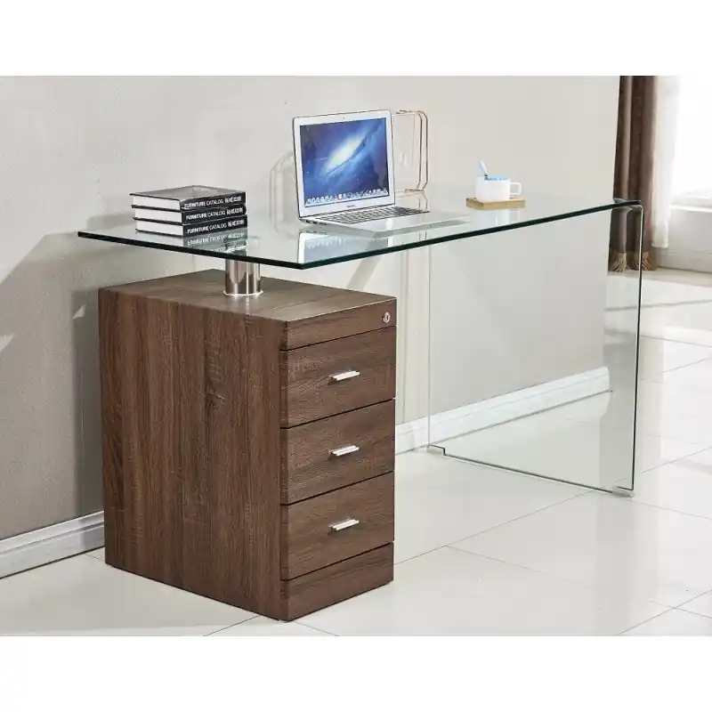 Mesa con cajonera de madera Julia cristal curvado 125×65 cm - Escritorios