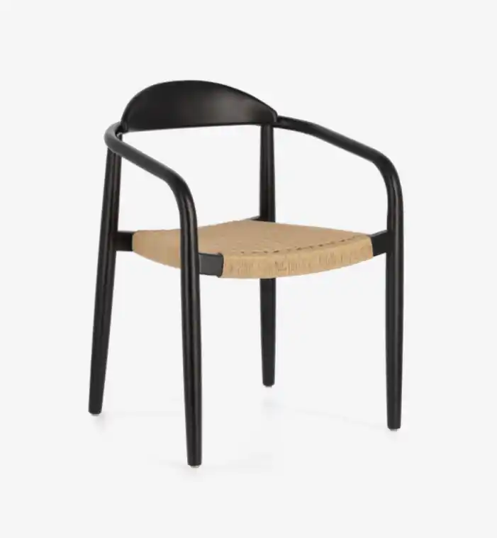 Silla Calma madera maciza acacia acabado negro y cuerda de papel beige - Sillas madera