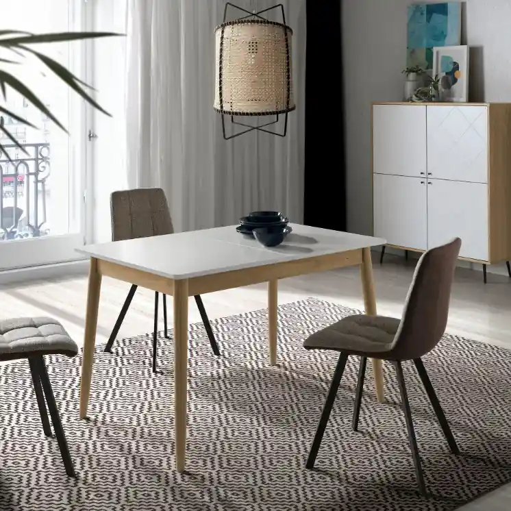 Mesa Lugano blanco mate roble extensible 120-160×80