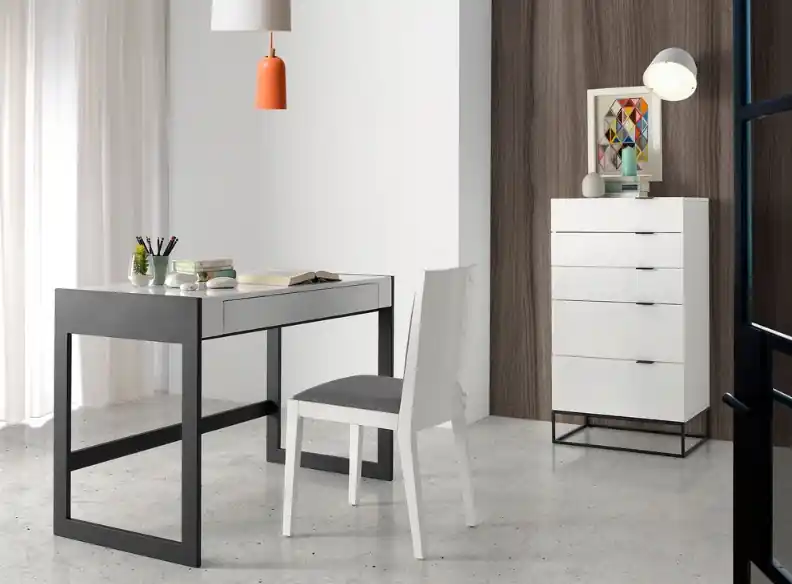 Escritorio blanco brillo acero negro 120×60 - Escritorios