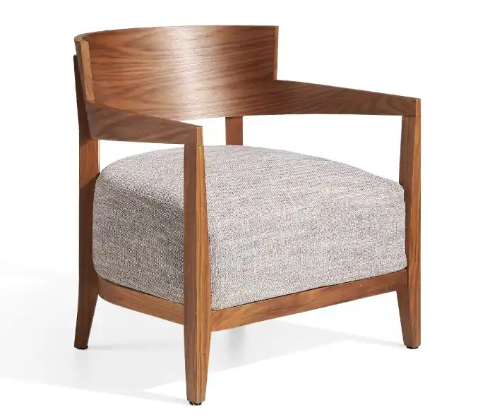 Sillon reposabrazos nogal tapizado beige jaspeado - Sillas