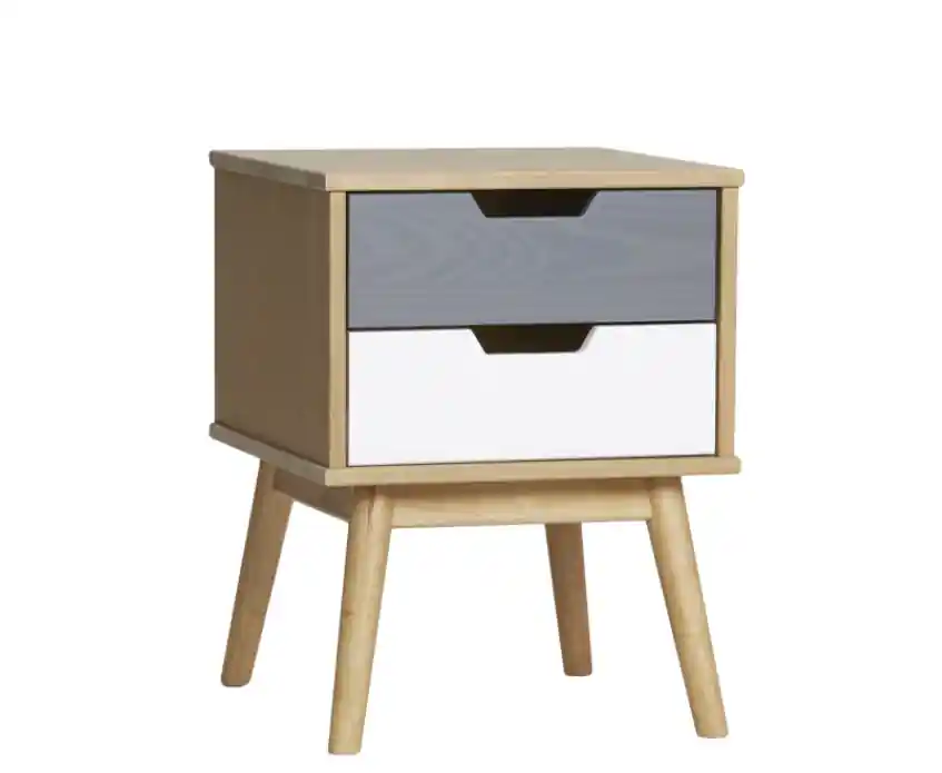 Mesita nordico Cusco pino natural gris blanco 40×40 cm - Mesitas de noche