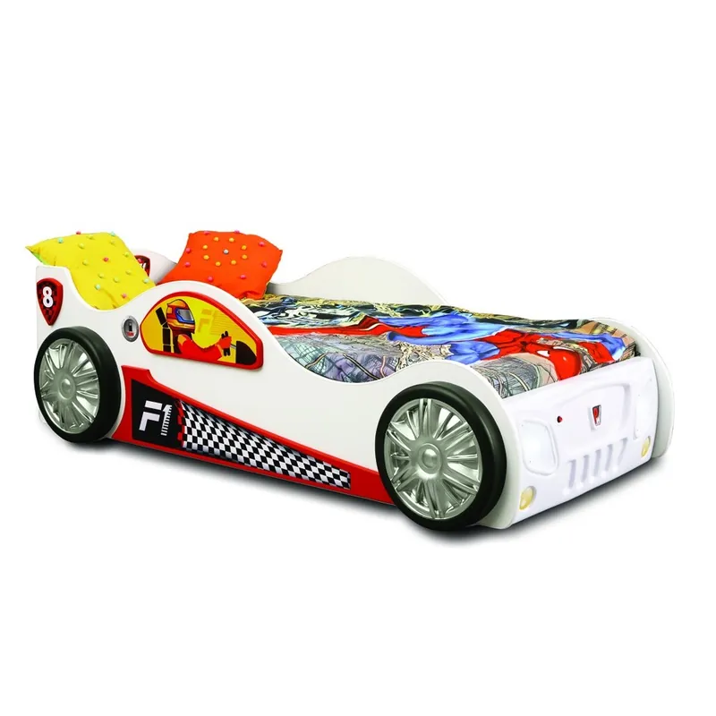Cama infantil tuning en forma de coche fabricada en MDF con faros brillantes - zona de dormir