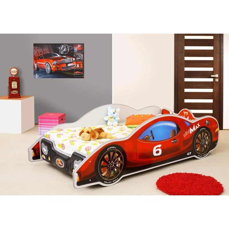 Cama Mini Max de MDF en forma de coche con sistema anticaída para habitaciones infantiles - zona de dormir