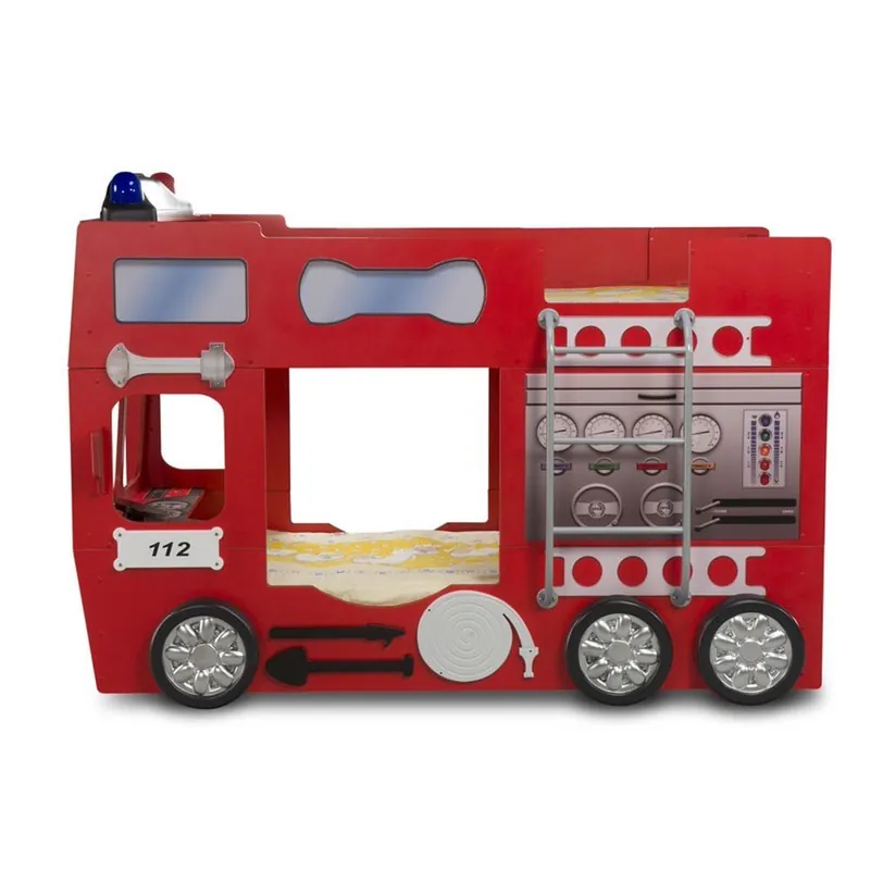 Litera Bombero Sam FIRE TRUCK en MDF con luces y escalera - zona de dormir