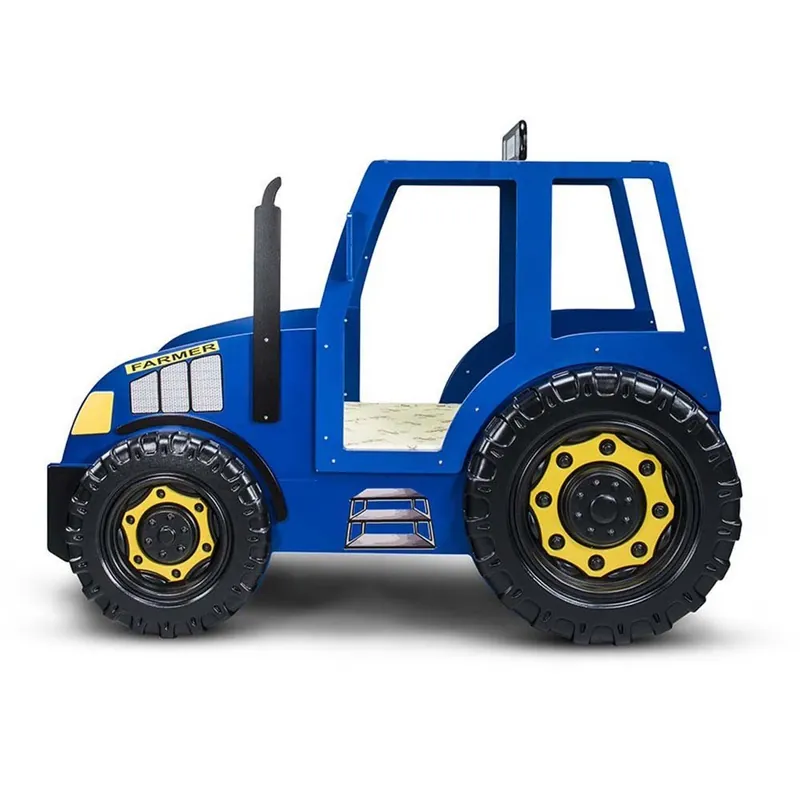 Cama con forma de tractor, modelo TRACTOR, fabricada en MDF con luces en el techo y en los faros. - zona de dormir