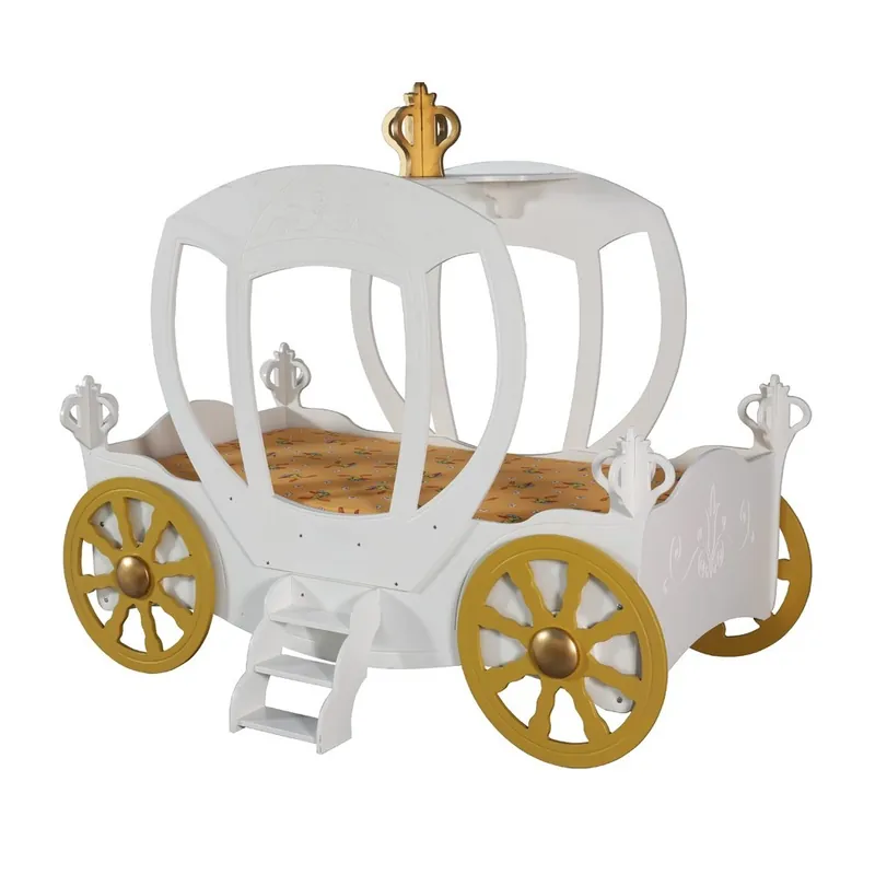 Cama CARRUAJE DE PRINCESA de MDF para niñas con base y colchón - zona de dormir