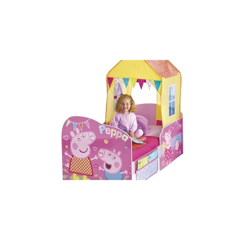 Cama infantil Peppa Pig con casita empotrada y muchos artilugios - zona de dormir