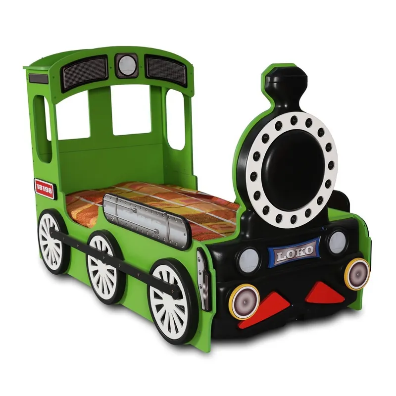 Cama tren verde o roja para niños y niñas - zona de dormir
