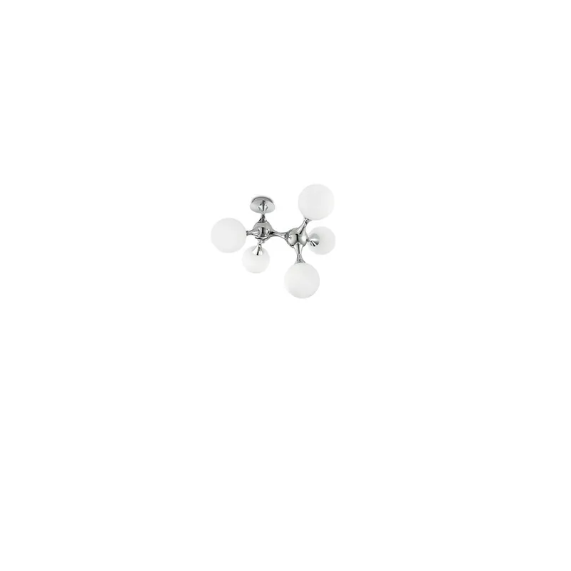 Lámpara de techo Nodi Bianco con 5 luces en metal cromado y vidrio soplado y grabado blanco. elementos de conexión giratorios - Iluminacion