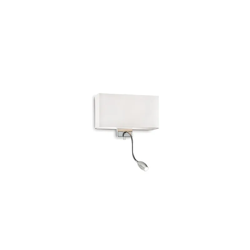 Aplique de pared para hotel, de metal cromado con pantalla de PVC revestida de tela. Dos interruptores. - Iluminacion