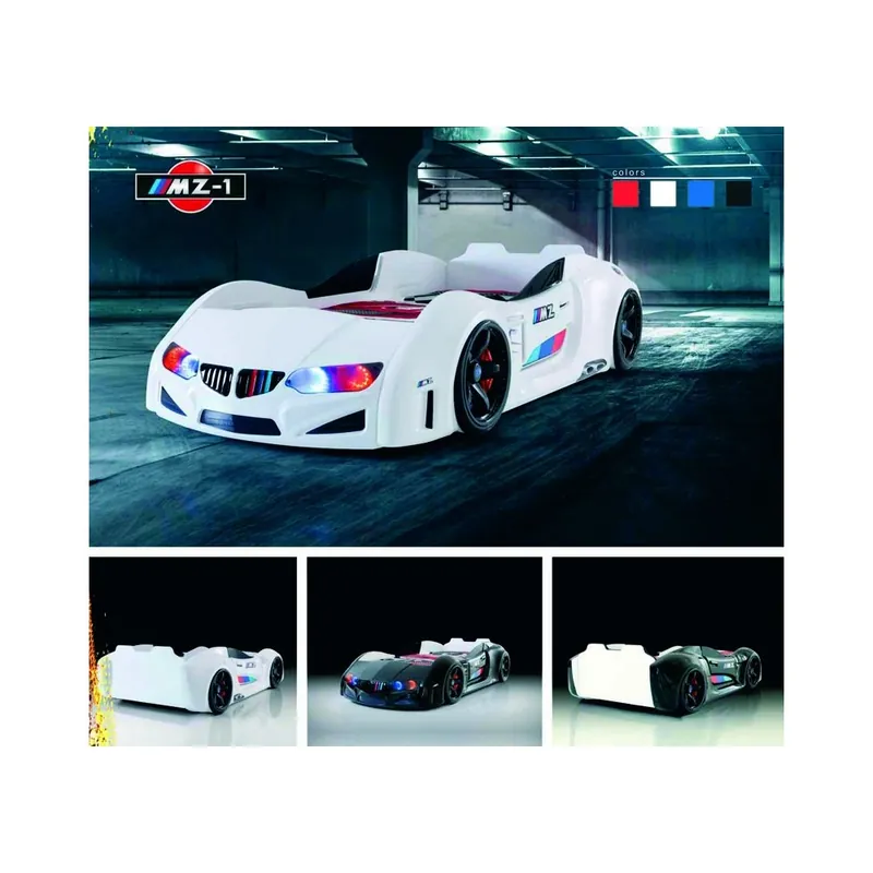 Cama Coche bmw MZ ECO-1 con estructura en madera mdf y revestida en abs. Luces en los faros y con control y 4 sonidos